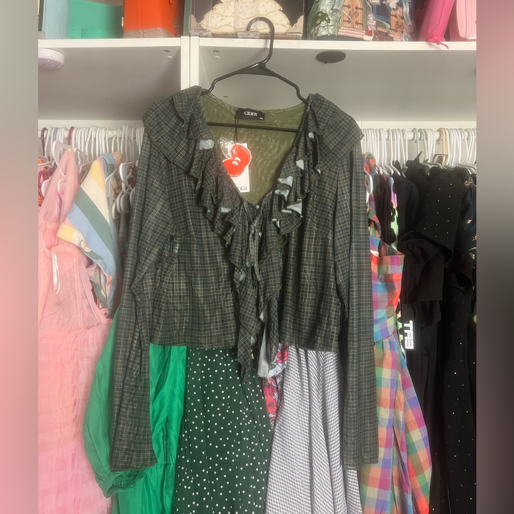 Cider green & blue plaid top
